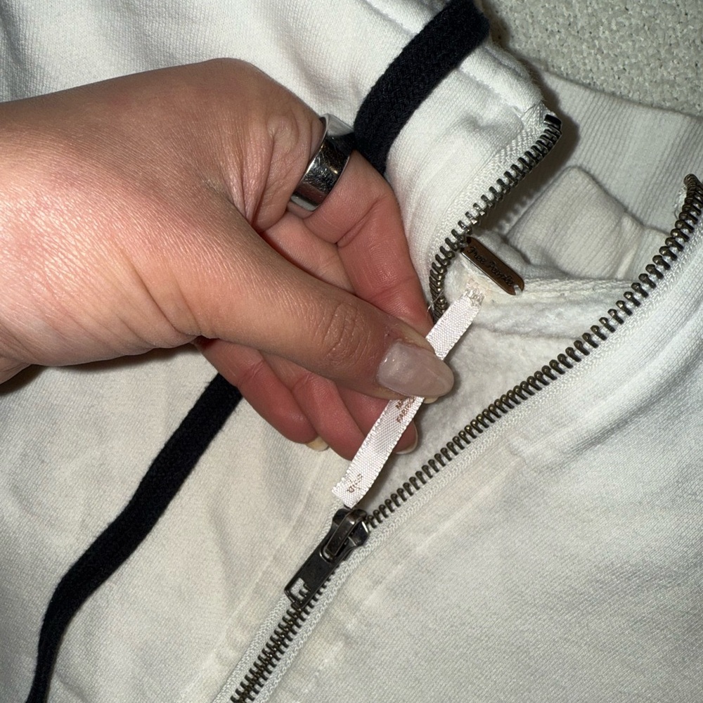 Free People White and Black Zip-Up Hoodie